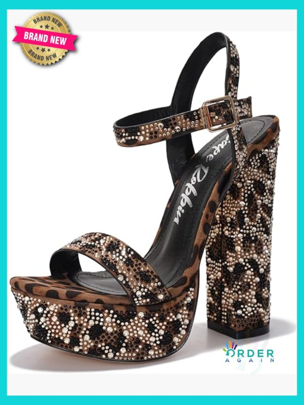 Women's Rhinestone Platform Heels Chunky Block Heel Ankle Strap Dressy Evening